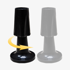 Plusieurs vues de ce qui semble être des composants noirs et gris de l'appareil ou du support sur fond blanc.