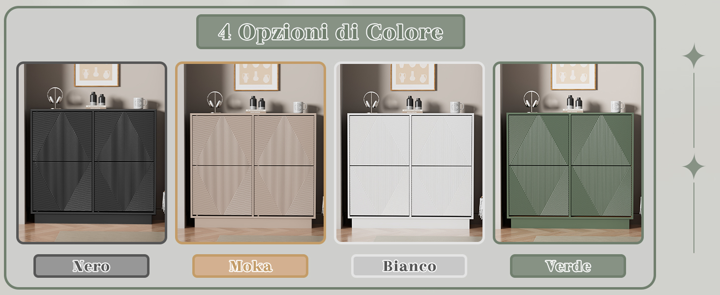 Collezione di design di mobili da cucina mostrati in fila, con diverse opzioni di colore dalle finiture scure a quelle chiare con design moderni senza maniglie.