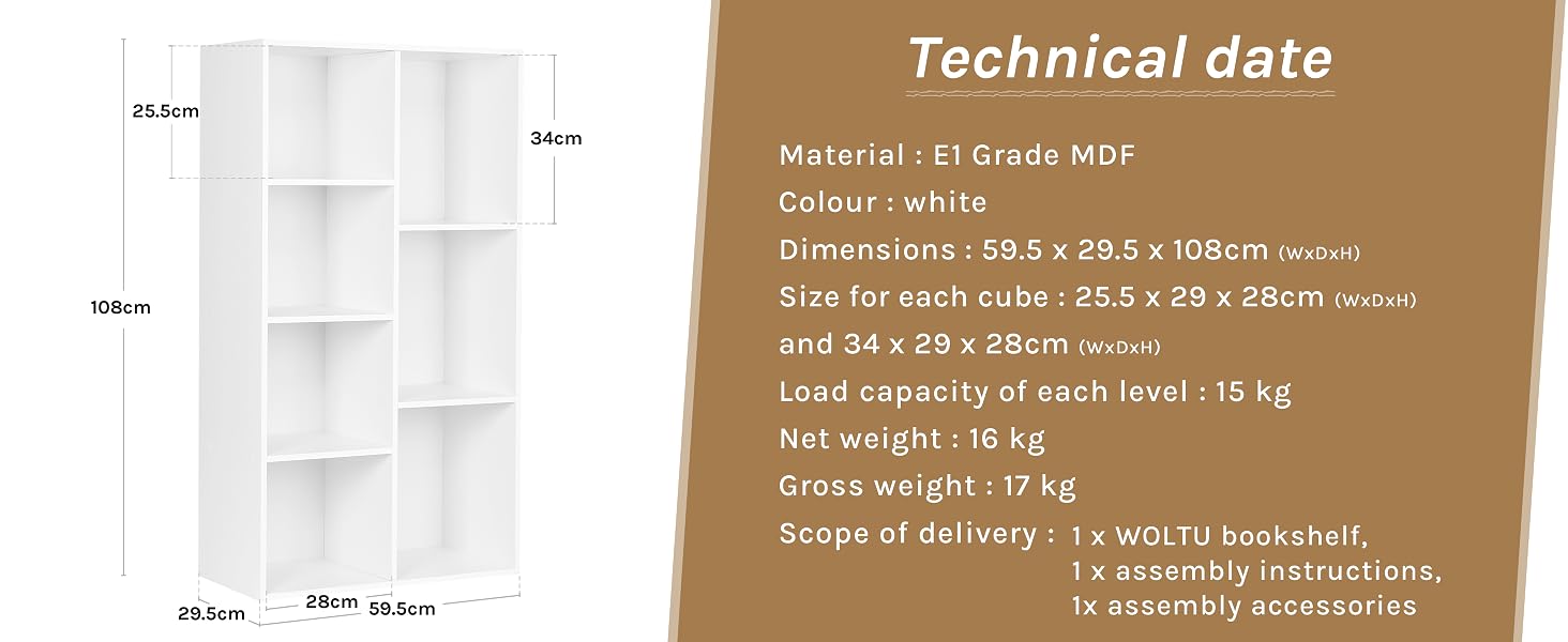 White bookshelf with multiple cubby spaces.