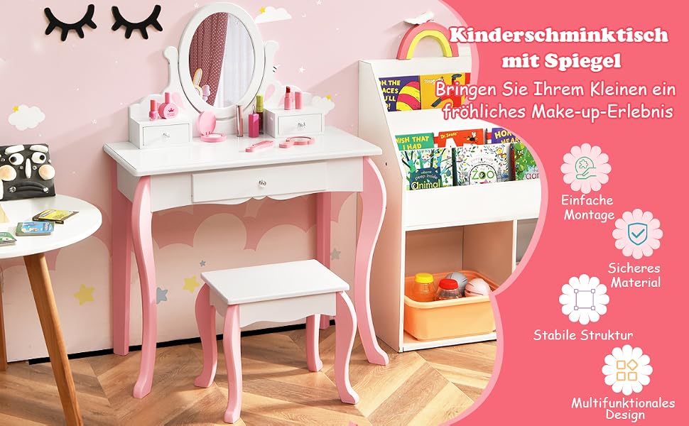 Kinder Schminktisch mit Hocker Prinzessin