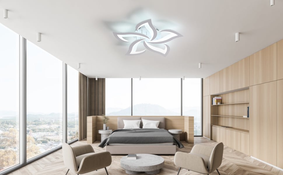 Goeco - Plafonnier LED Moderne, Éclairage de Plafond Dimmable 2700K-6500K  avec Télécommande, Lustre Carré Acrylique 60CM pour Chambre à Coucher,  Salon (100W, 5 Lumières, Chrome) - Plafonniers - Rue du Commerce