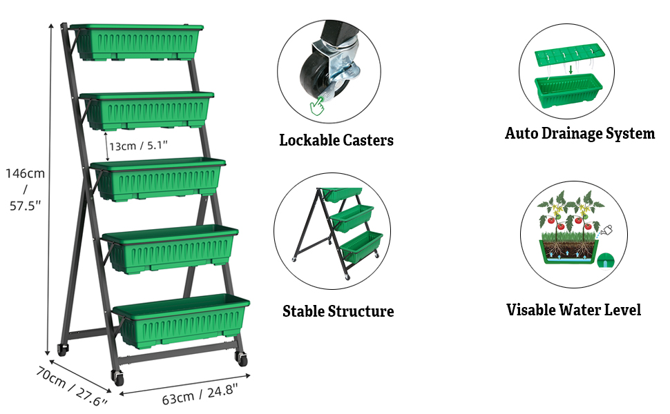 Vertical Garden Bed, Vertical Garden Elevated Planter, 5 Tier Planter Box for Flowers Vegetables