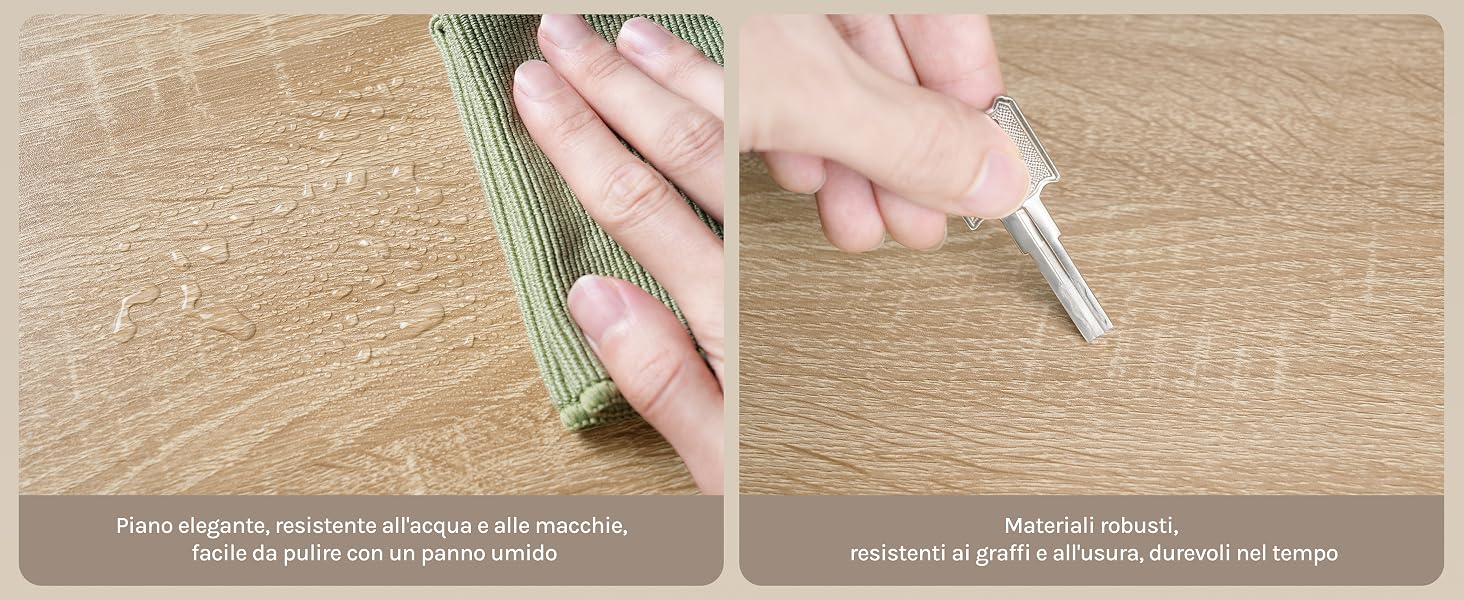 Confronto in due pannelli che mostra le mani che dimostrano l'uso dell'utensile su superfici tessute/testurizzate, con testo in spagnolo che descrive le caratteristiche del prodotto e i metodi di applicazione per il trattamento o la riparazione delle superfici.