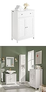 SoBuy BZR77-W Mueble para Ropa Sucia Armario Multifuncional para Baño con 1  Cesto y 1 Cajón 3 Cestos Separados 80 x 38 x 91cm Blanco ES