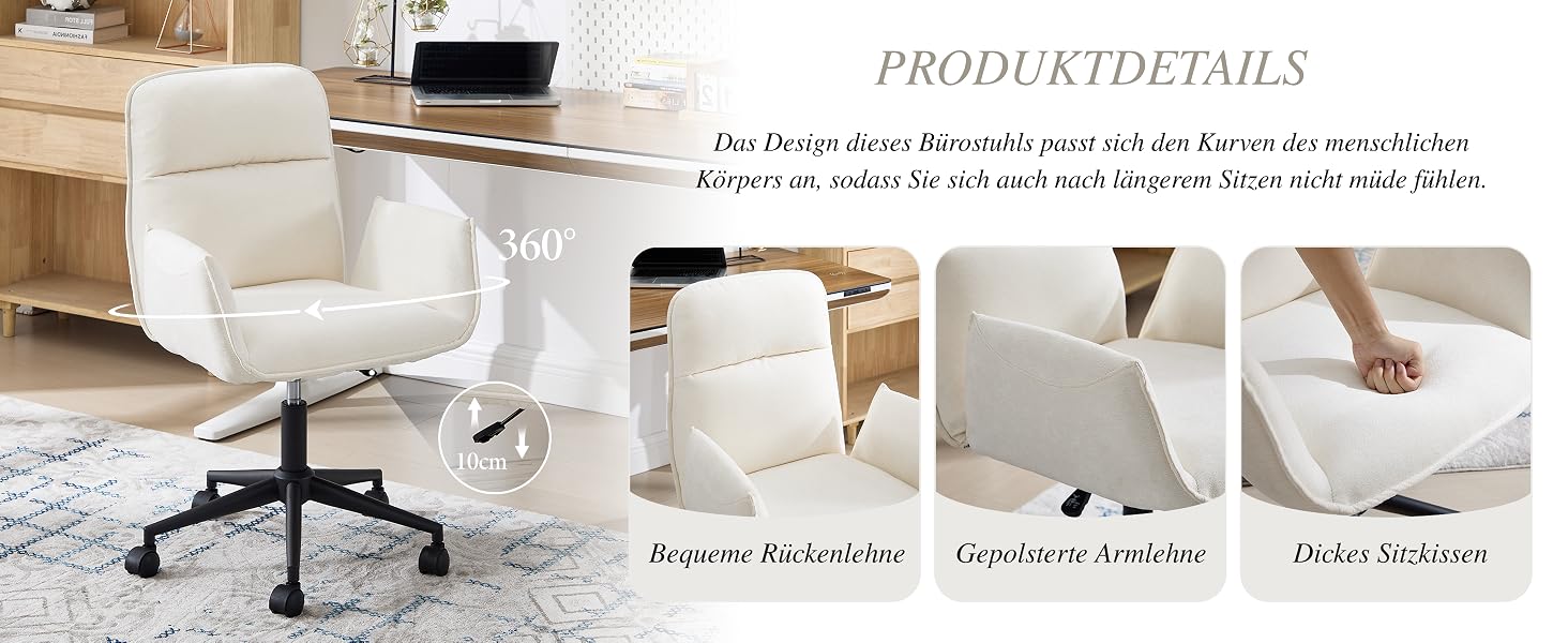 Der Text lautet „PRODUKTDETAILS“. Mehrere Produktfotos zeigen Detailansichten von scheinbar weißen Möbeln oder Einrichtungsgegenständen.
