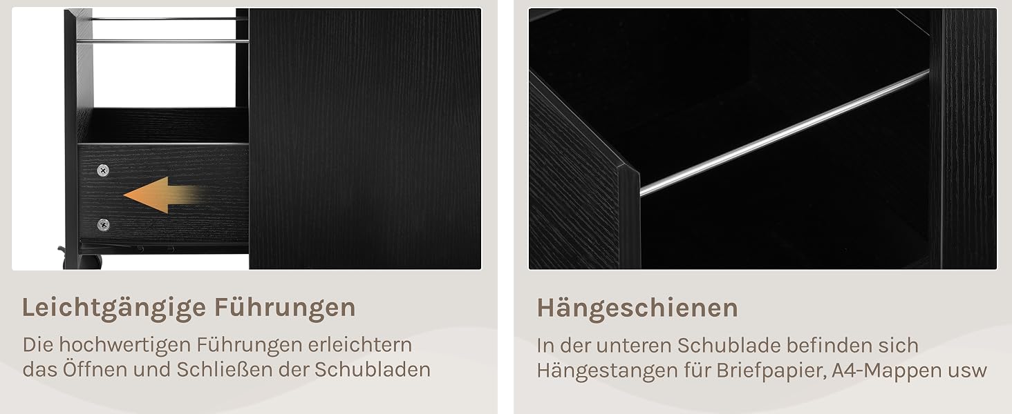  mobiler Aktenschrank, Schrank für Aktenordner, Aufbewahrungsschrank im Büro, Büroschrank mit Rollen