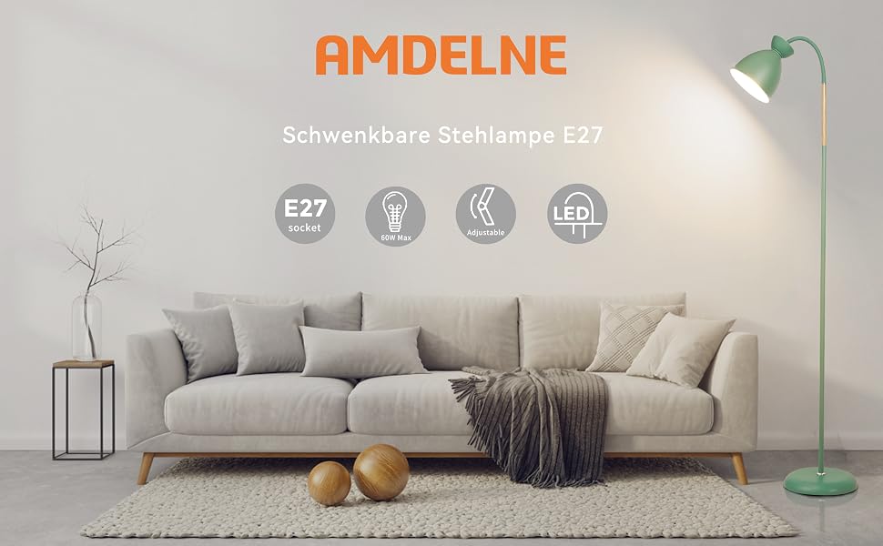 Amdelne Schwenkbare Stehlampe E27 