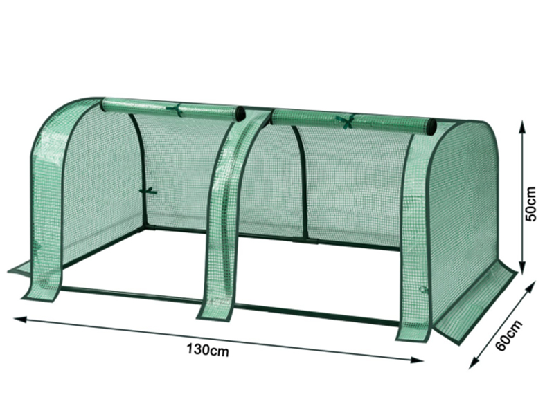 Serra a tunnel in rete verde, 130 cm di lunghezza, 60 cm di larghezza, 50 cm di altezza. Design ad arco con ingresso con cerniera per la protezione e la crescita delle piante