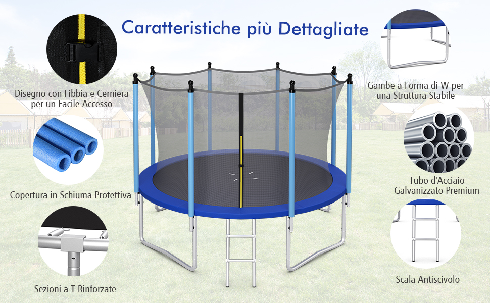 Tappeto Elastico Da Giardino COSTWAY Con Rete Di Sicurezza | 4 Misure 244-427cm | Certificato GS Per Bambini E Famiglie - Foto 5
