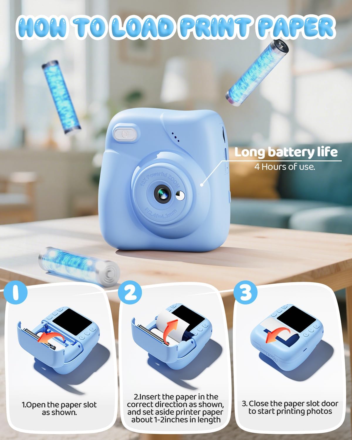 Appareil Photo Instantané Enfant, 1080P HD Vidéo Selfie Caéra Enfant pour Enfants avec Carte de