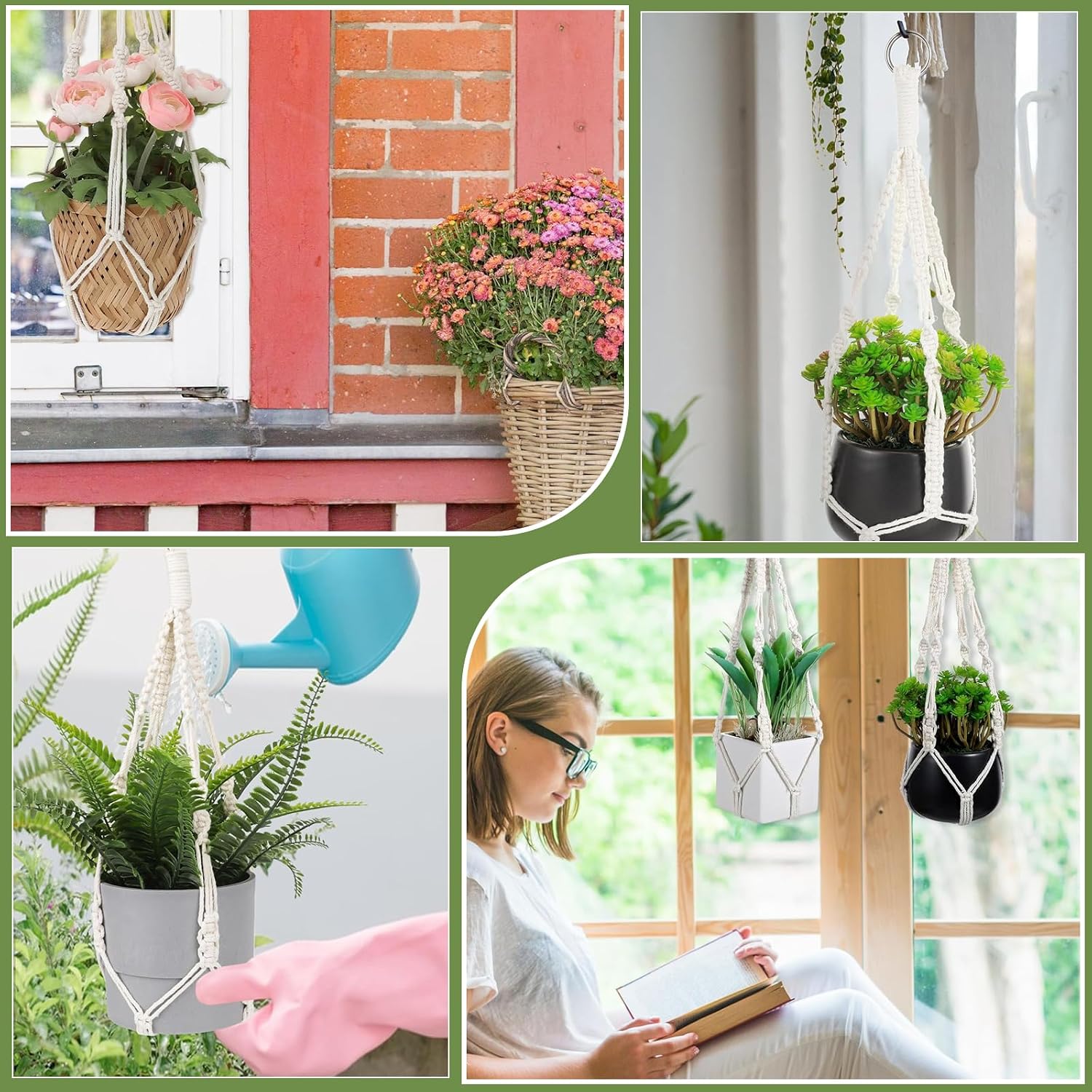 Suspension Macramé Pour Pots De Fleurs - Lot De 3 Avec Corde Coton, 88 à 92 Cm