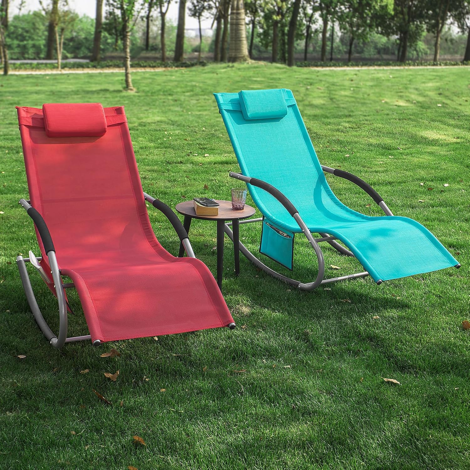 SoBuy Garden Rocking Deck Chair Recliners With Footrest,Red,OGS28-R -Outdoor Furniture Store