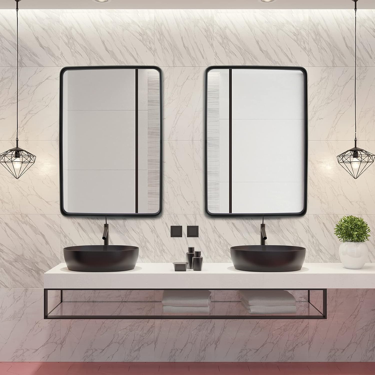 COSTWAY Grand Miroir De Salle De Bain Avec Cadre En Métal Noir, Miroir De Coiffeuse Mural Rectangulaire Arrondi Avec Cadre En Métal Noir Mat, Pour Salle De Bain, Couloir -ATMOSPHERA || VIDAXL || Safavieh Soldes AAHKMJXYDAFdJAOAIMEbOAchlkWZ0oakZn uVZ0mPidMNbILvCvspZ4oG3fPgIqc1P2HajIWrNPc