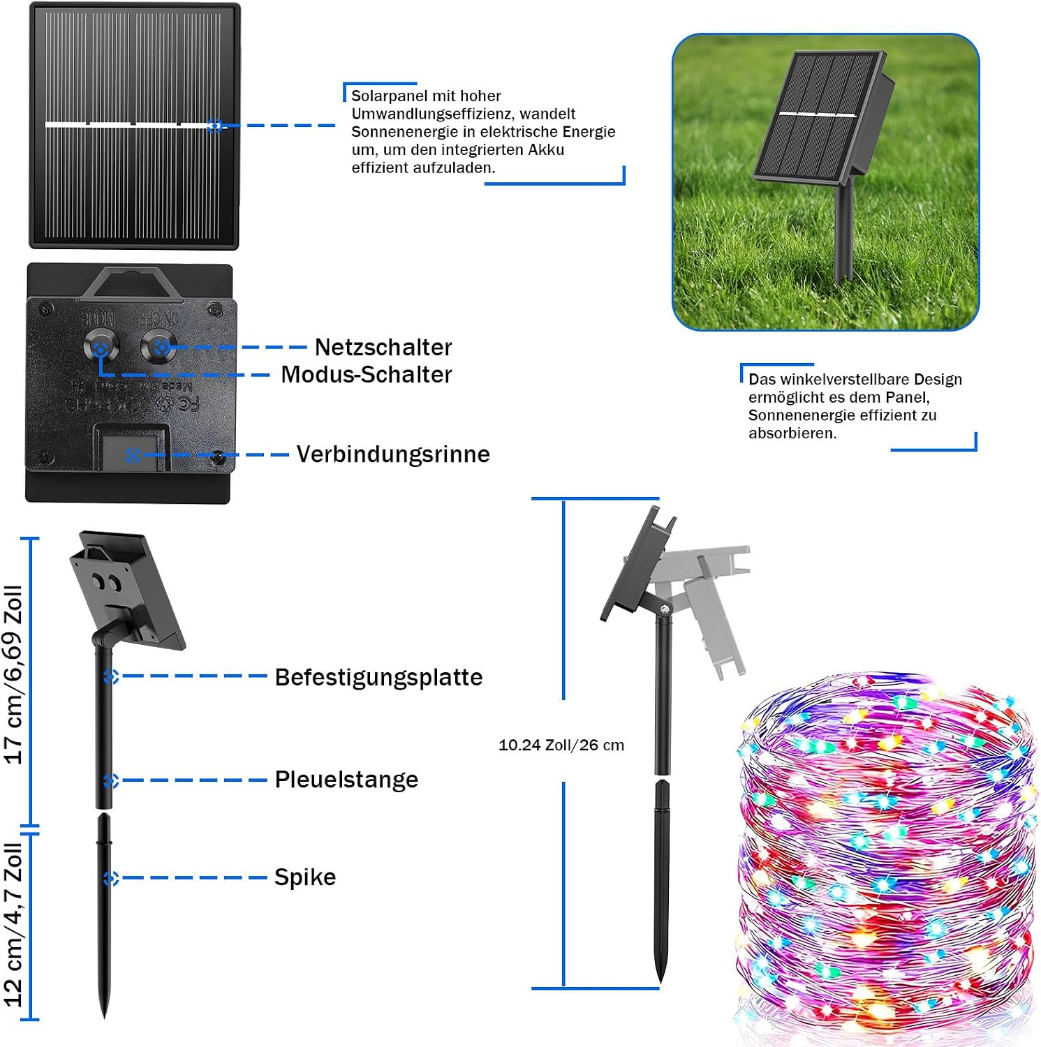 Guirlande Solaire Extérieure 2x22m 400 LED - 8 Modes, étanche IP65, Pour Jardin, Balcon, Fête