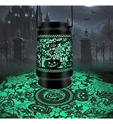 Halloween Deko Solarlampen für Außen Hängend, LED Metall Kürbis Solarlaterne für Garten, IP65 Was...