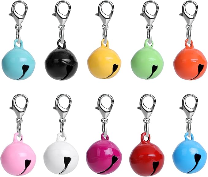 Amabro Lot de 10 clochettes rondes pour collier avec son fort et net, multicolore pour chats et chiens, décoration de Noël, Fer Métal, Pas de gemme
