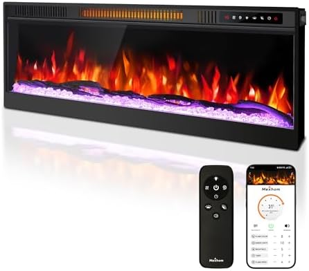 Mexhom 72 Zoll/182.88cm Ultradünn 3 in 1 eingebetteter elektrischer Kamin, Panoramafenster, 1800W Heizung, 3D-Flamme, 12-farbiges Flammenlicht, Fernbedienung