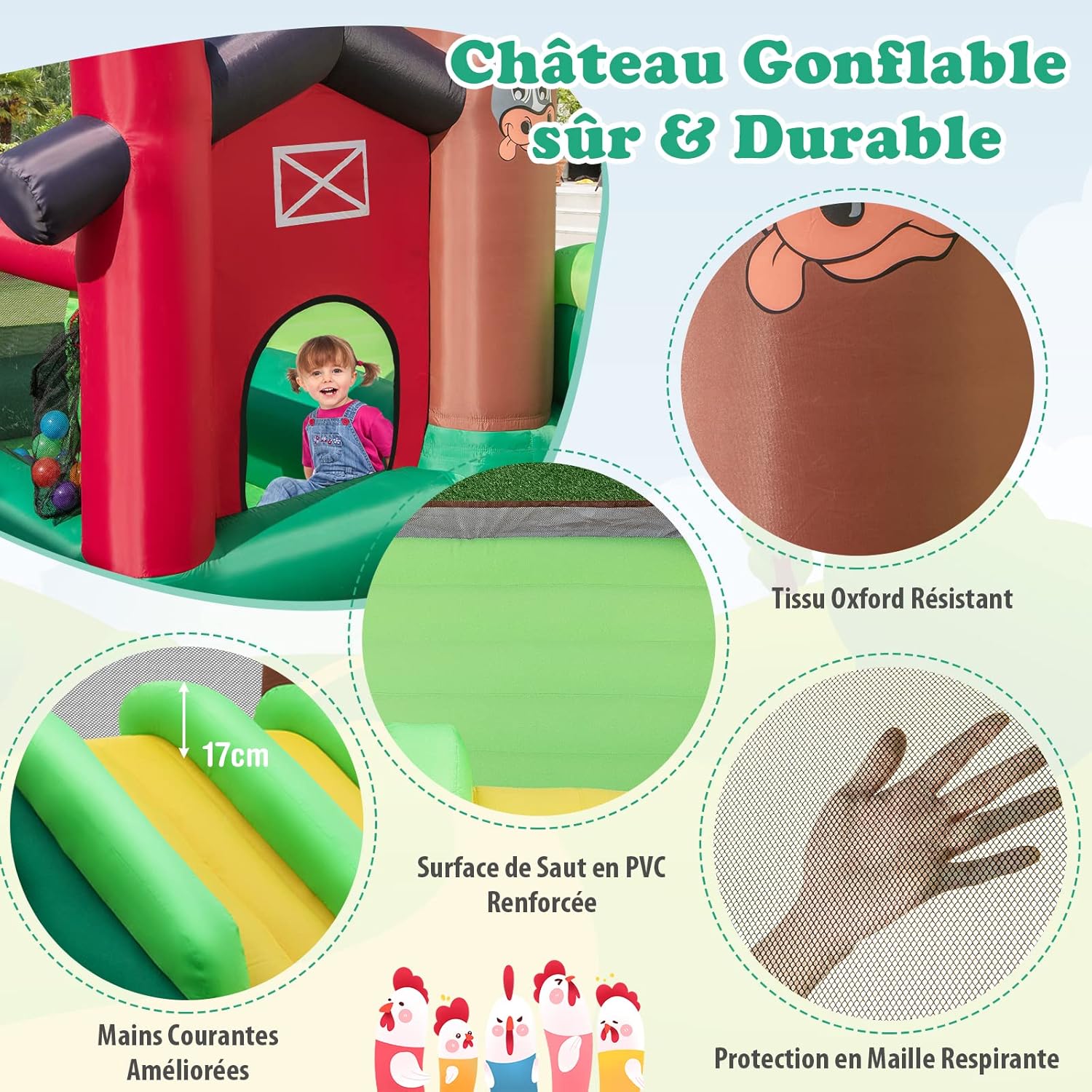 COSTWAY Château Gonflable 6-en-1 356x330x220CM Avec Toboggans Trampoline Panier De Basket Sac De Transport Thème Ferme 3-10 Ans (Sans Souffleur) -Pas Cher Clair Jardin Magasin AAHKMJXYDAFdJAOAIMEbOAchlkWZ0oakZn uVZ0mPidMNbILvCvspZ4oG3fPgIqc1P2P1KPfv2B9d