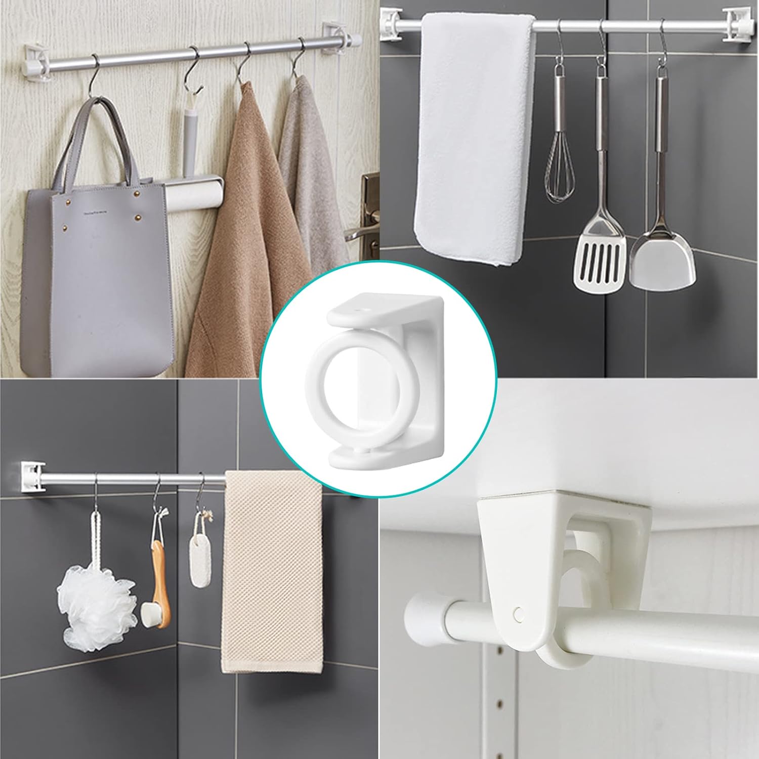 2 Supports Clic, Sans Perçage, pour Tringle à Rideau et Voilage