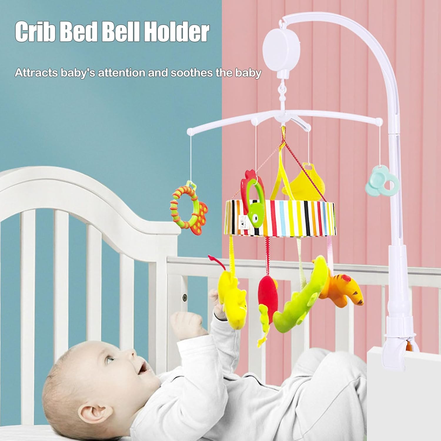 KOAHDE Support Mobile Cloche Lit Bébé Réglable - Porte Jouets Bébé Blanc - Fixation Facile