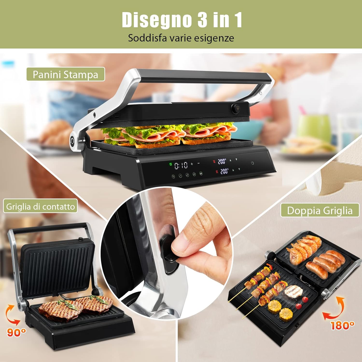 COSTWAY 3 In 1 Piastre Per Panini 2000 W, Bistecchiera Elettrica Con 5 Modalità Automatiche, Cottura Bifacciali, Timer 0-4H E Display A LED, Materiale Antiaderente, Ideale Per Panini E Barbecue -Rowentus Negozio AAHKMJXYDAFdJAOAIMEbOAchlkWZ0oakZn uVZ0mPidMNbILvCvspZ4oG3fPgIqc1P2SdHkDbYjcQQTMKS8Lt8Dz6a t6rYHEm7qDSkyi