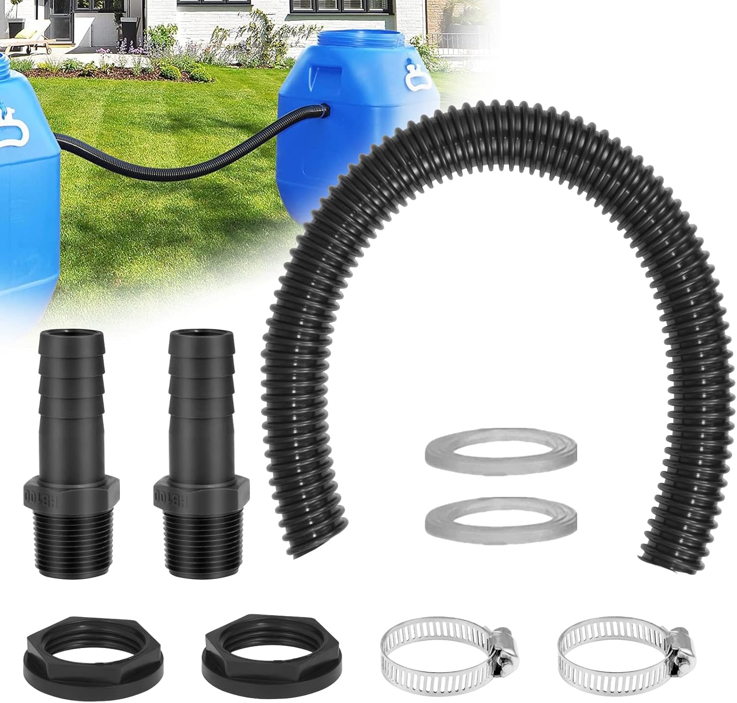 Water Butt Connector Kit, 25mm Downpipe Water Butt Filler Kit with 50cm ...