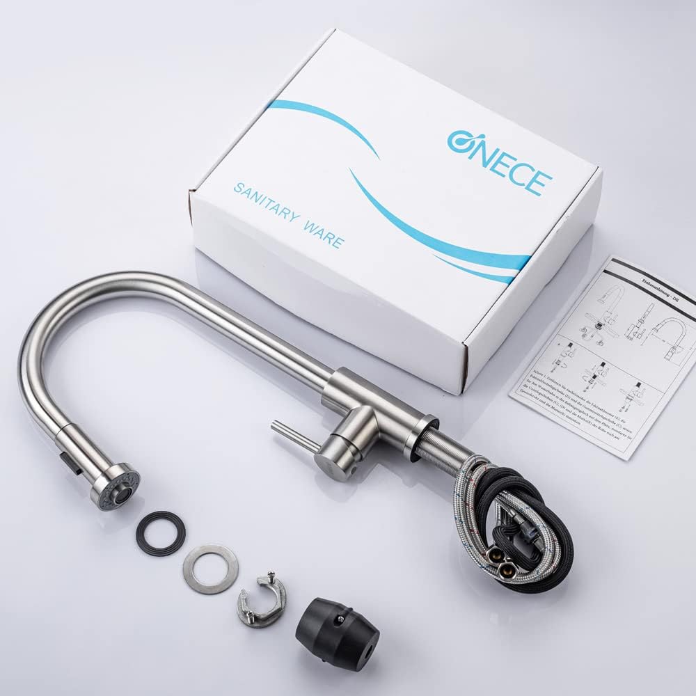 ONECE Robinet De Cuisine Avec Douchette Extractible , Mitigeur D'évier Rotatif à 360°, Robinet Evier 2 Jets Aux Choix, Robinetterie En Acier Inoxydable SS304, Surface Brossé Anti-Empreinte -Promos Gout Cuisine Boutique