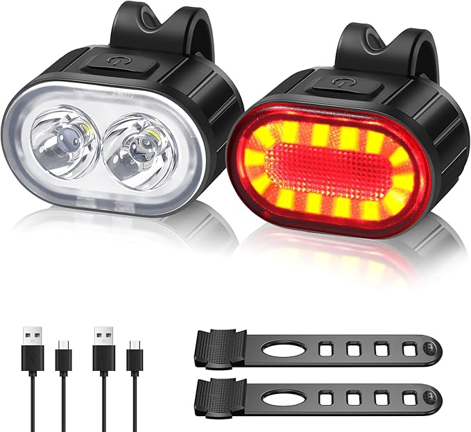 Oderra Lumiere Velo, Lampe Velo LED Puissantes Rechargeable USB, Forte Autonomie de La Batterie avec Modes Clignotement ou Fixe Étanche IPX4 Lumière Velo, Feux Avant et Arrière pour Vélos VTT