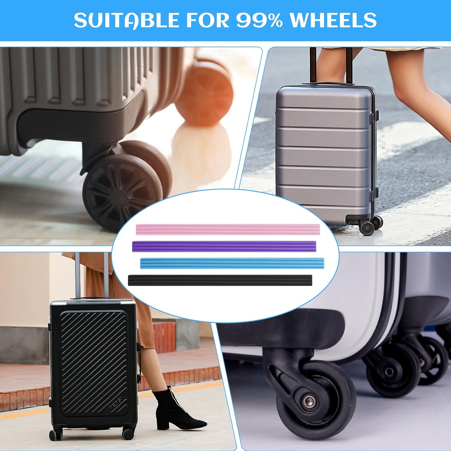 Lot De 4 Housses De Protection En Silicone Pour Roues De Valise - Réduction Du Bruit Et Anti-rayures - Couleur Rose