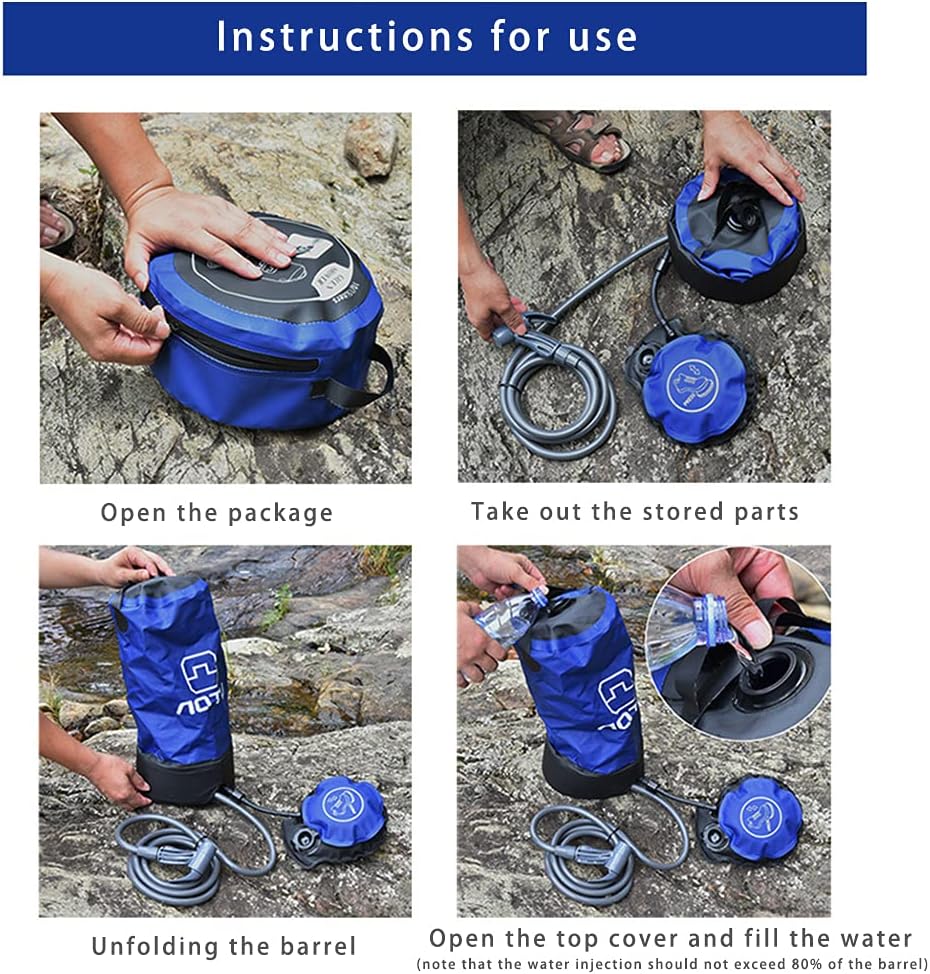 Doccia Portatile Da Campeggio 12 Litri - Solare A Pressione Con Pompa Ad Aria, Tubo E Soffione, Per Escursioni, Spiaggia, Bagno Al Cane, PVC Resistente
