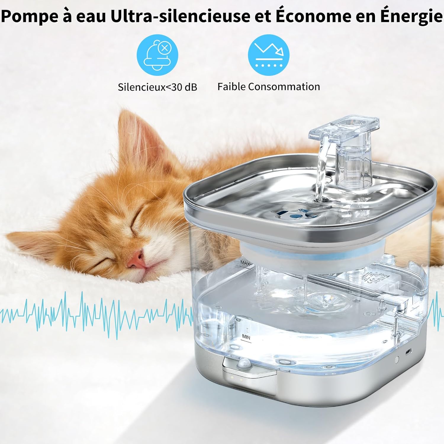 Fontaine pour chat avec pompe à eau silencieuse avec capteur de mouvem –  Pour toi Mon chat