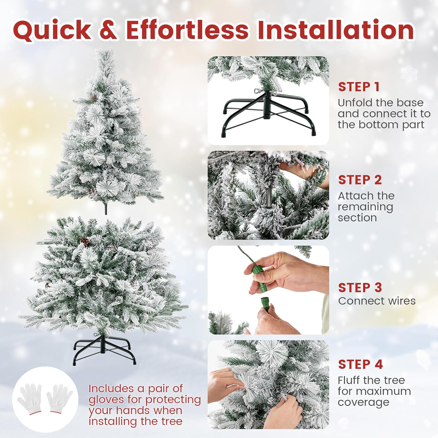 RELAX4LIFE Albero di Natale 140CM/180CM, Alberi Di Natale Innevato con Luci LED e Palline Colorate, Apertura Ombrello e Facile Montaggio, Decorazione Natalizia (180CM