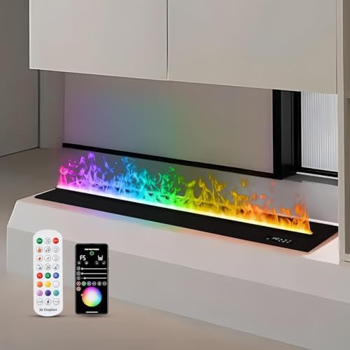 Steam Fireplace, Electric Fireplace, Built-in Electric Fireplace, 3D Flame Effect 9 Colours, Fireplace with Remote Control [2000mm, Black].