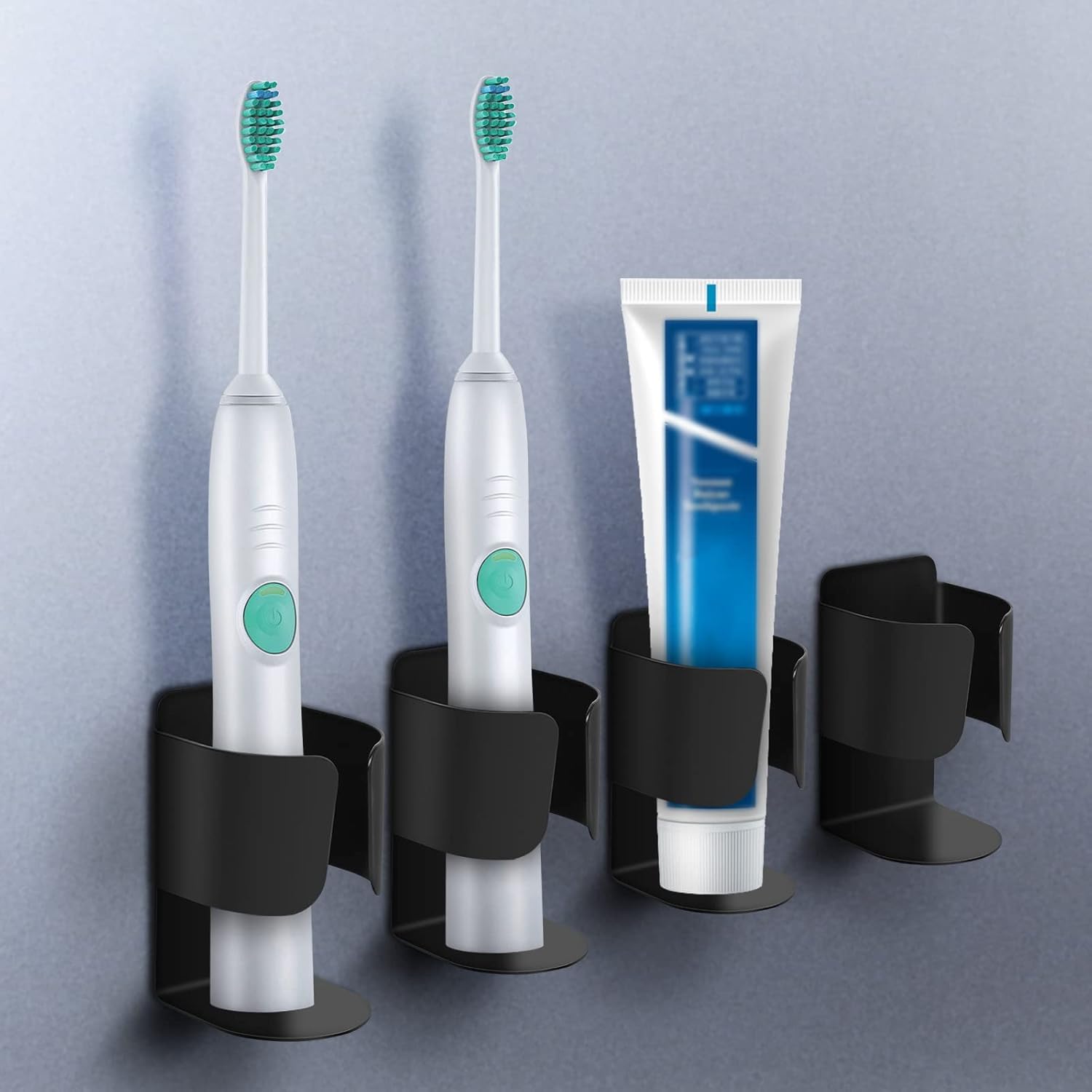 IHave Set Portaspazzolino Da Parete Con Dispenser Dentifricio E 2 Tazze - Adesivo, Senza Fori - 4