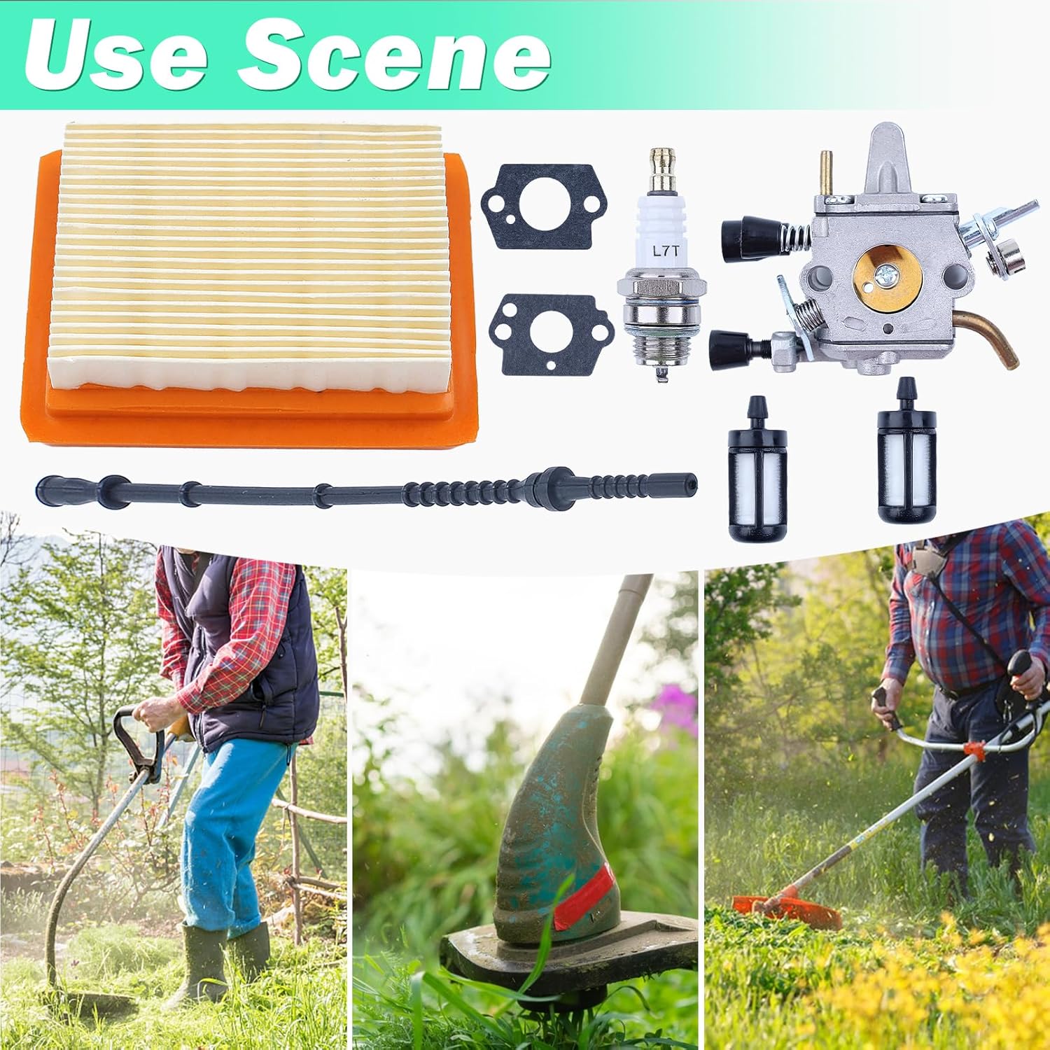 Kit De Carburateur Pour Stihl FS120 FS200 FS020 FS202 FS300 Fs350 Debroussailleuse Joint Filtre A Air Et Filtre A Carburant Tuyau De Carburant Bougie Dallumage 92198465