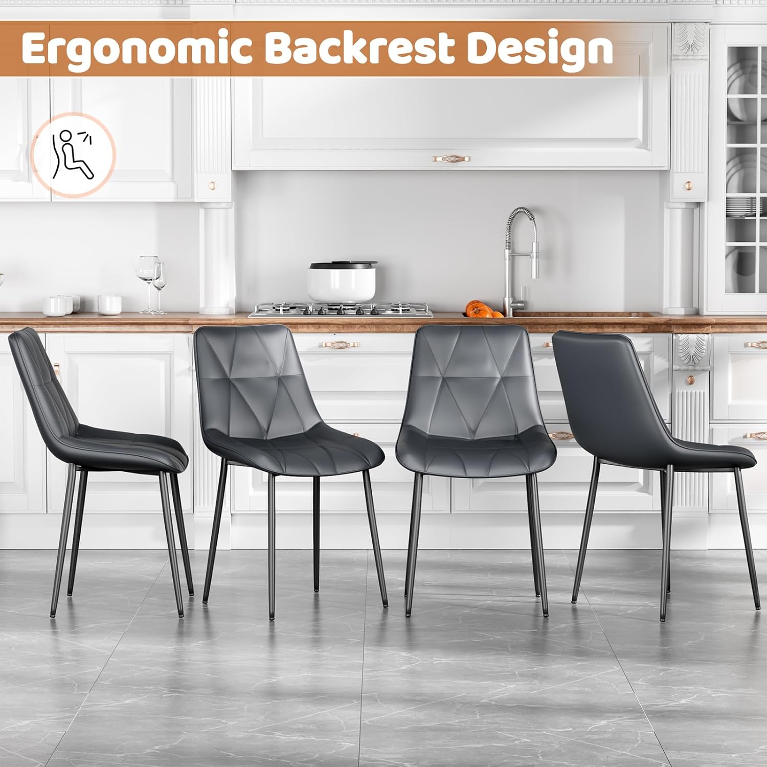 COLAMY Set Di 2 Sedie Da Pranzo Mid-Century - Imbottite, Grigio Scuro, Con Gambe In Legno Di Gomma