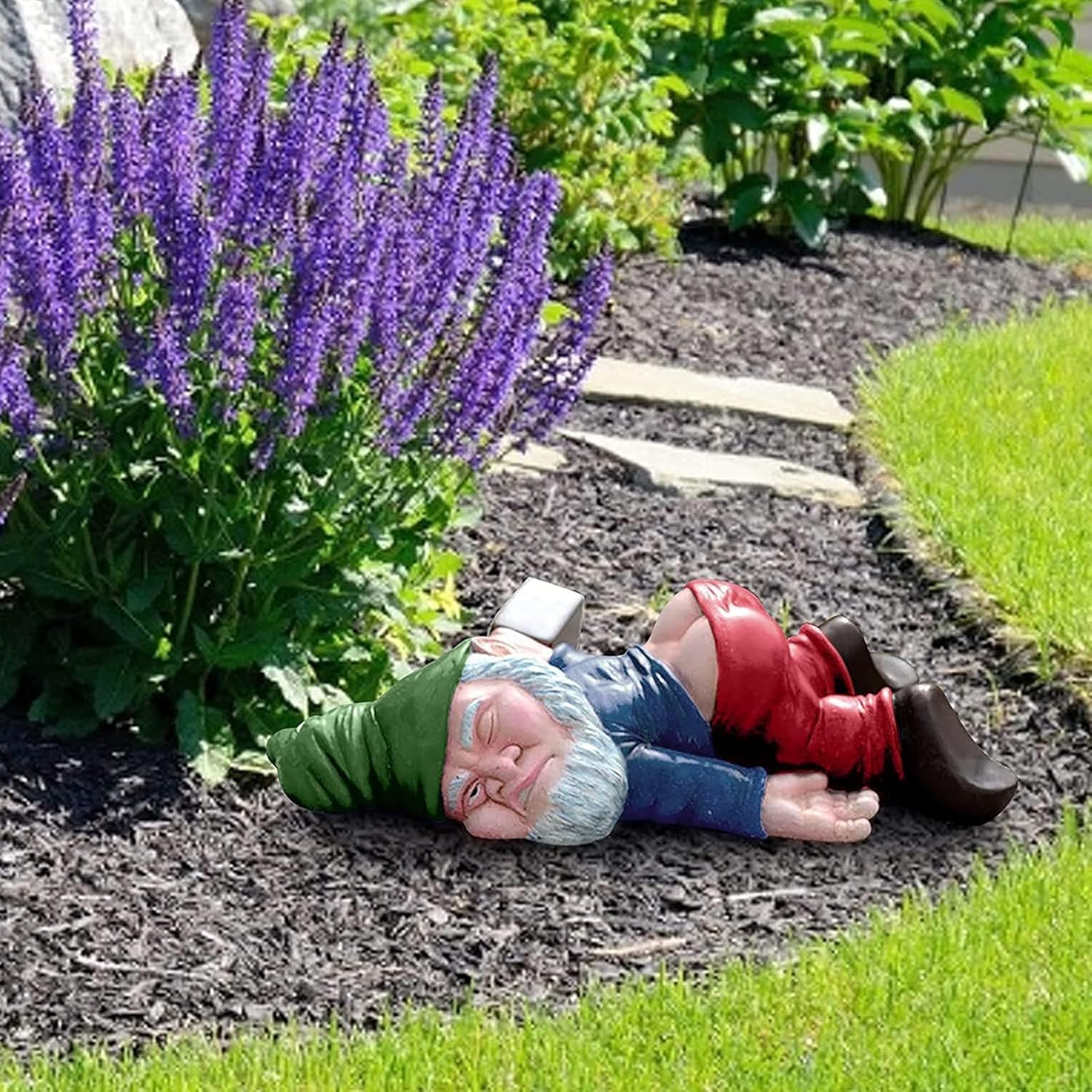 Statua Da Giardino Con Gnomo E Funghi Solari LED - Decorazione In Resina Per Esterno, Patio E Prato - Luce Notturna Automatica - 3