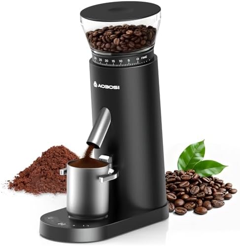 AAOBOSI Kaffeemühle Elektrisch, Kabellose Kaffeemühle Siebträger mit 60 Mahlgrad Einstellbar, Kaffeemühle Kegelmahlwerk Tragbar Wiederaufladbar für Espresso/Mocca/Drip/Pour Over/Cold Brew/French Press