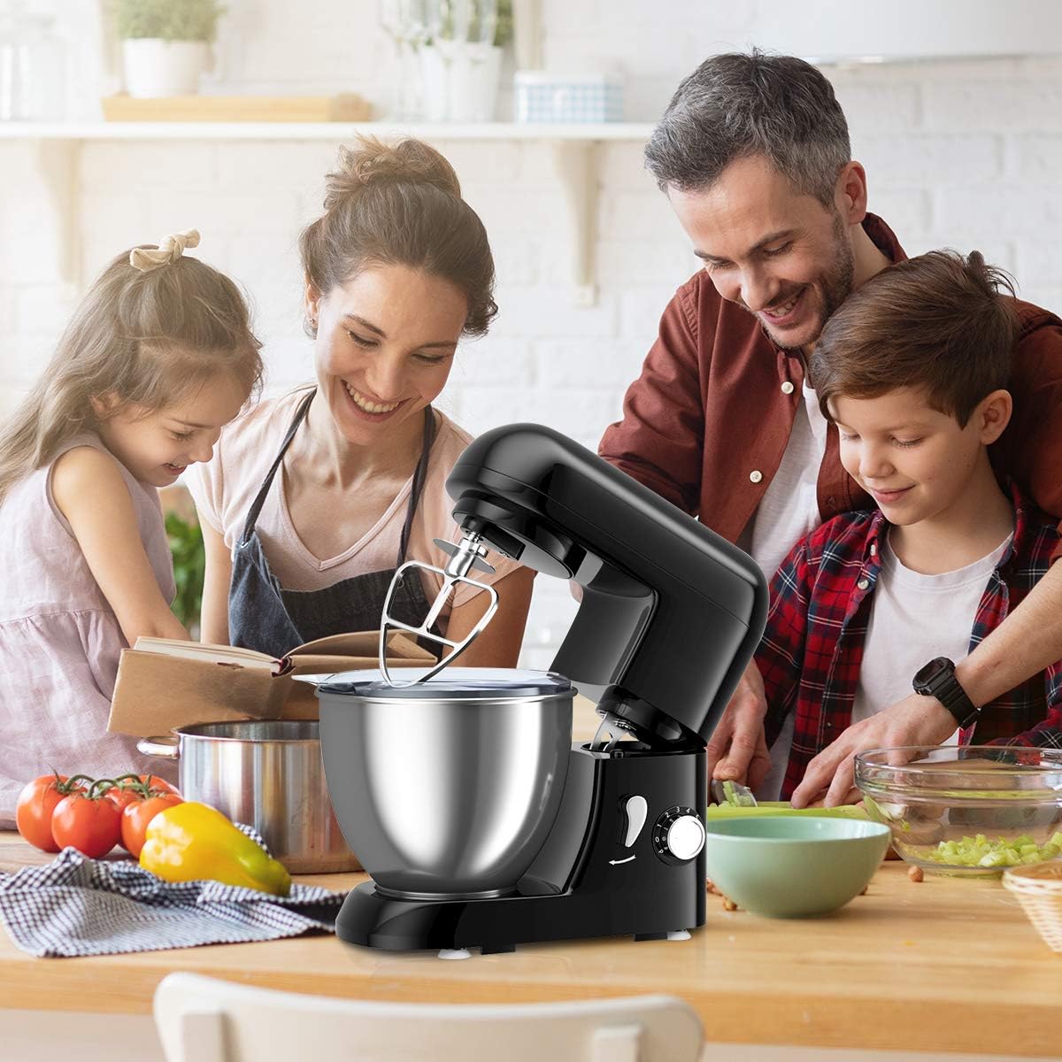 RELAX4LIFE Set Impastatrice Elettrica Con 3 Fruste Inclinate, 6 Velocità Regolabili, Robot Da Cucina Automatico, Ciotola Con Grande Capacità, In ABS E Acciaio Inossidabile (Nero) -Piccoli Elettrodomestici Negozio