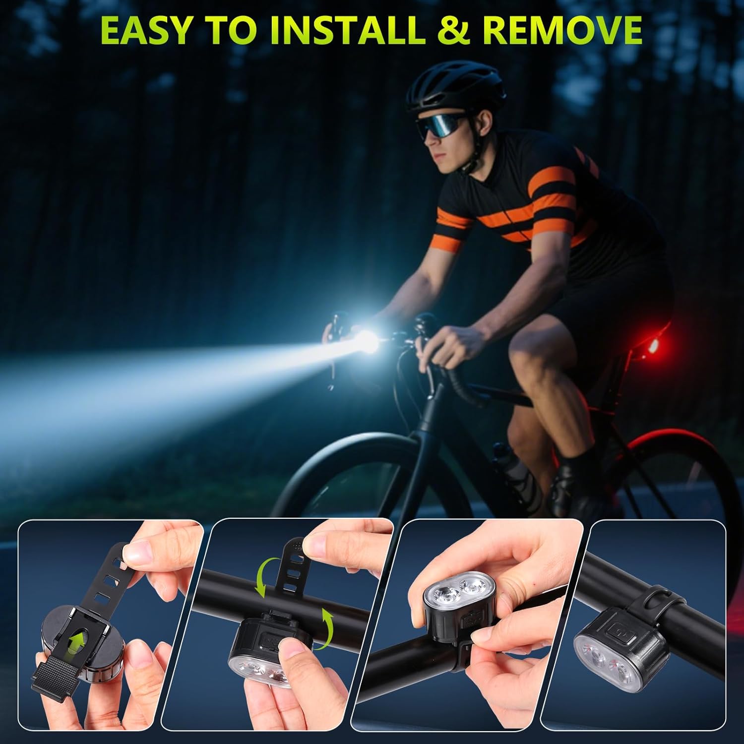 Acheter Lumière LED Avant Arrière pour Vélo Rechargeable USB TYPE-C Phare Feu Arrière Vélo Lampe Lanterne Vélo