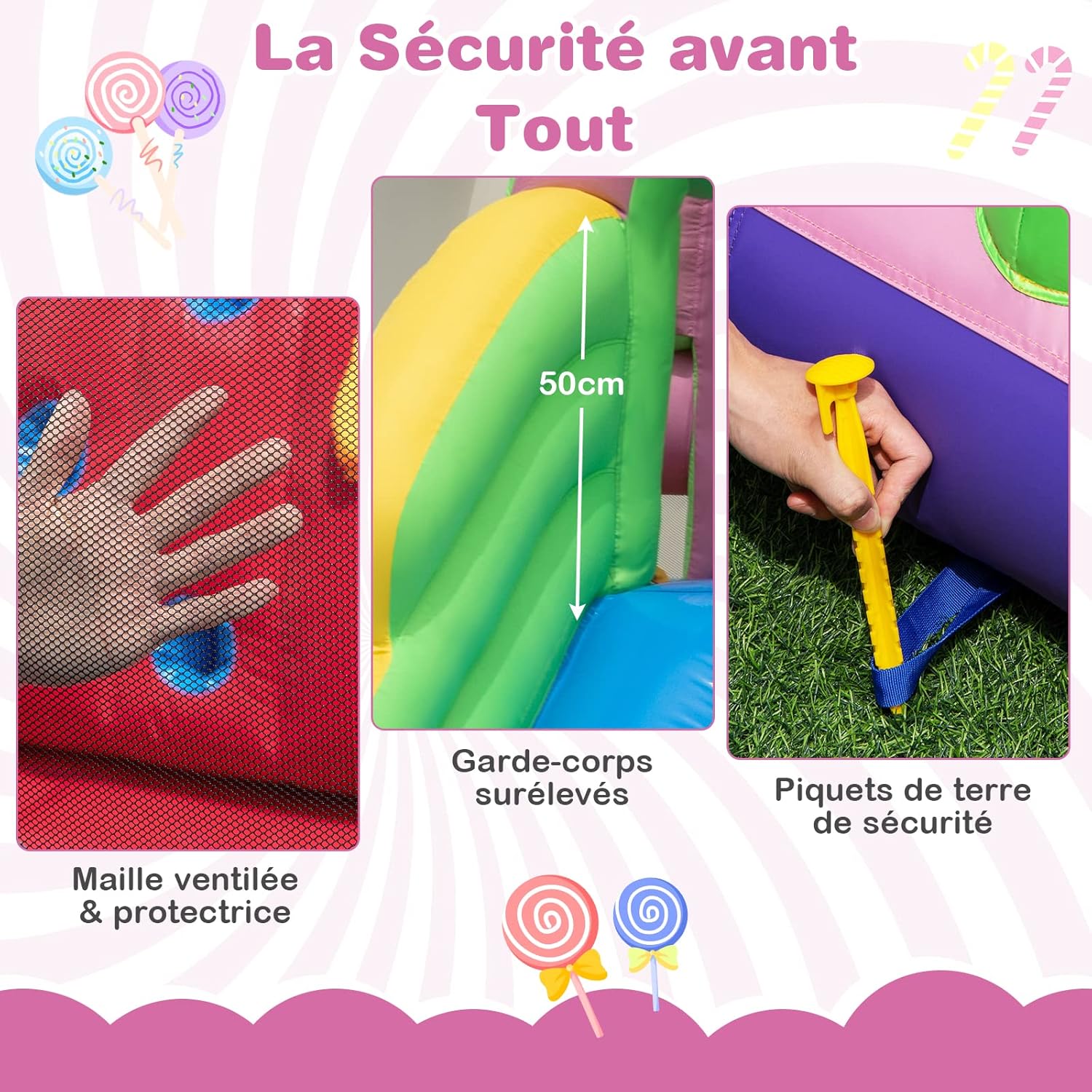 COSTWAY 9 En 1 Château Gonflable En Forme Bonbons Avec Toboggan, Maison De Saut Gonflable Avec Pistolet à Eau, Jeu Tic-Tac-Toe, 50 Boules, Charge 90kg Pour 2 Enfants De 3-10 Ans（avec Souffleur 680W -Pas Cher Clair Jardin Magasin AAHKMJXYDAFdJAOAIMEbOAchlkWZ0oakZn uVZ0mPidMNbILvCvspZ4oG3fPgIqc1P2ub0OUPnoLEfBImTFRuZeRfhMmWkVeag2 oM7M7ECHZA==