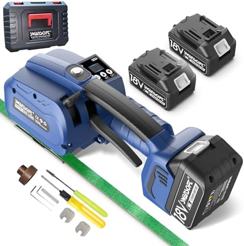 SWANSOFT Machine de cerclage électrique pour feuillards PP/PET de 13-16 mm avec écran digital - Outil automatique avec 2 batteries de 4000 mAh - pour cartons d'emballage et palettes
