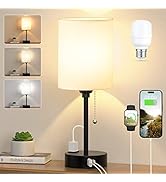 Small Bedroom Lamps 3 Color Temperatures - 2700K 3500K 5000K Bedside Lamps with USB C and A Ports...