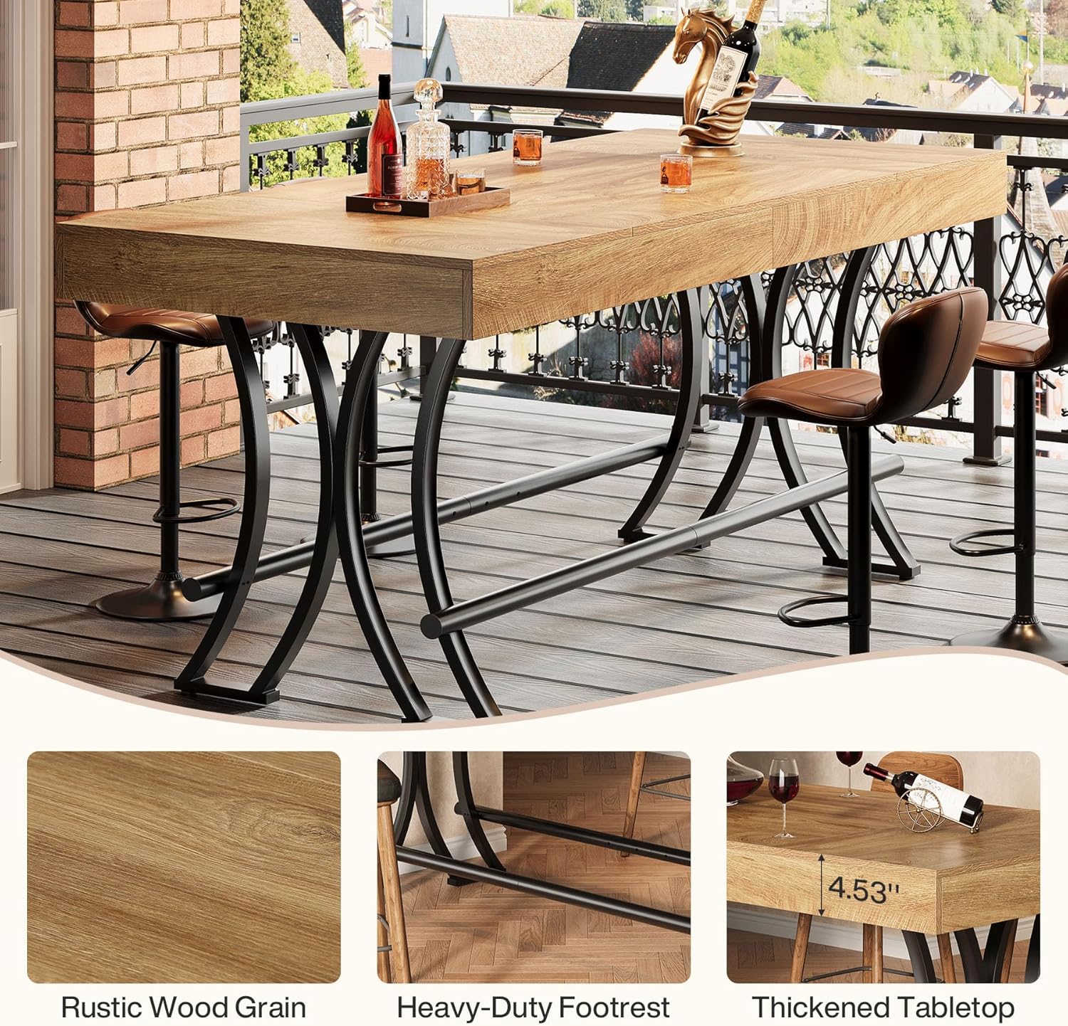 Rechteckiger Bartisch mit Metallgestell