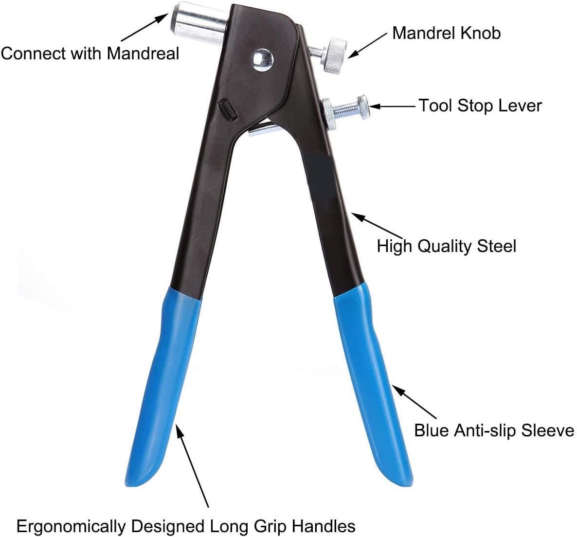 NEXTACK Rivettatrice Manuale Da 33 Pollici Con 350 Rivetti Assortiti, Capacità 1/4", Strumento Rivettatrice Manuale Resistente Con Contenitore Rimovibile E 5 Naselli Per Metallo, Grondaie E Automobili - Foto 7