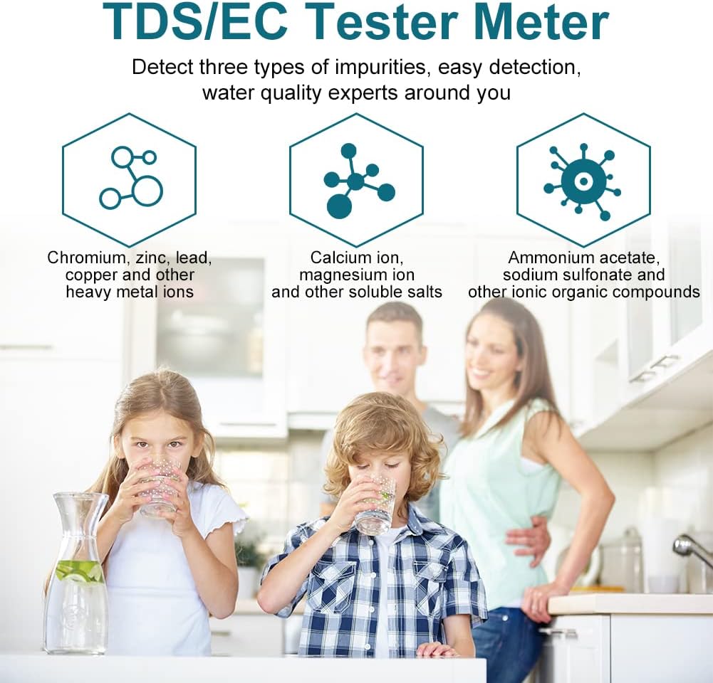 Tds&ec Water Quality Tester, 3 In 1 Lcd Display Tds Ec Meter Digital 