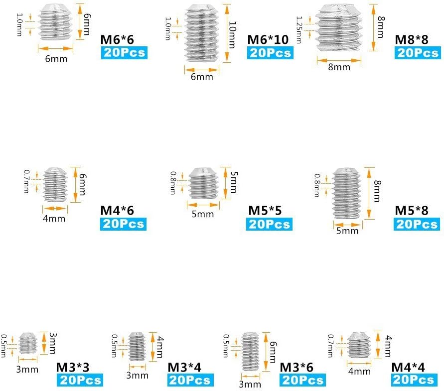 200pcs Vis Pointeau Vis Sans Tête Hexagonale Fontainebleau , M3 M4 M5 M6 M8 Tête Conique Acier Inoxydable 304, Vis De Pression，Kits De Vis à Six Pans Creux Coupelle -Fischer Boutique