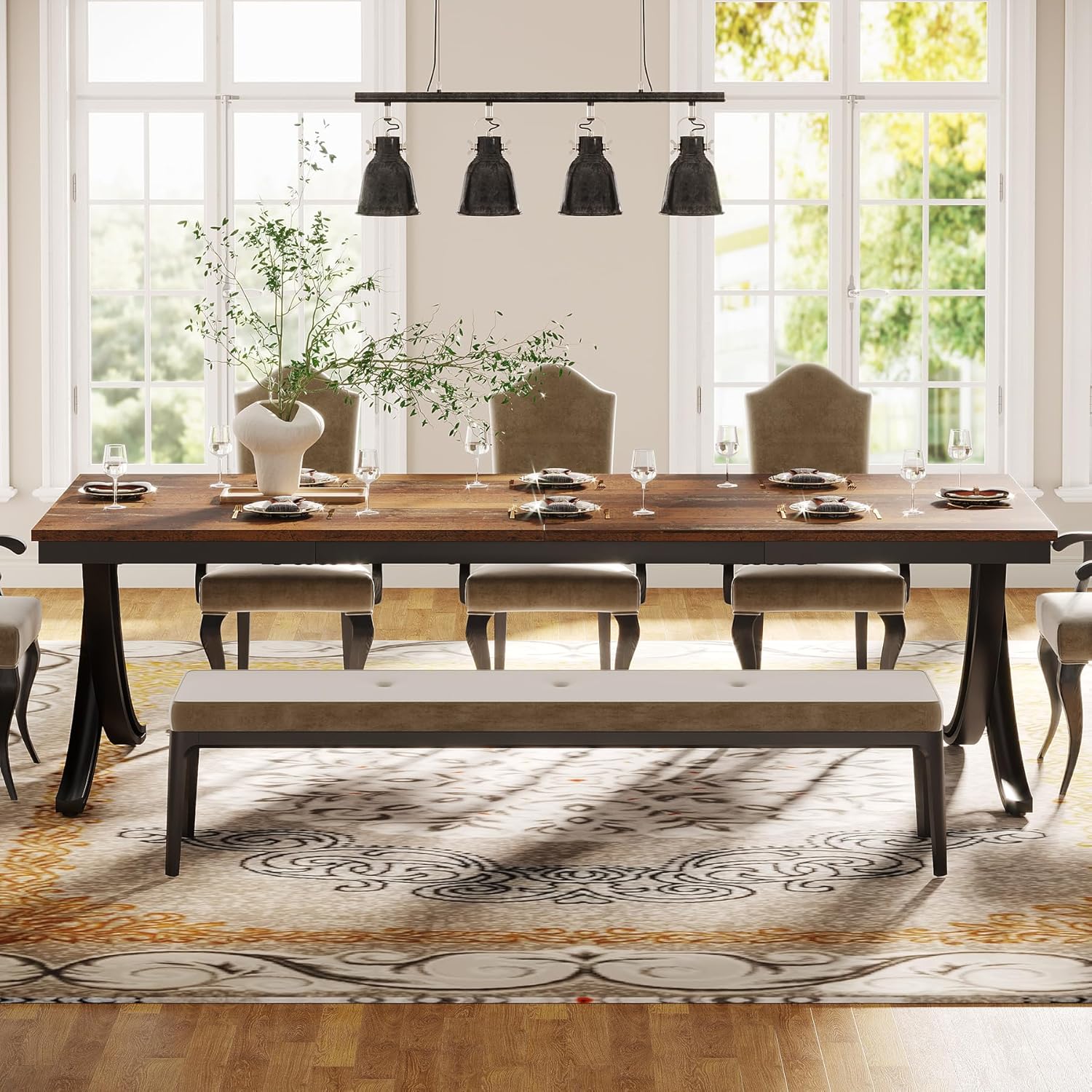 Tribesigns Esstisch 200x70 cm, für 6–8 Personen, Braun/Schwarz, Bauernhausstil