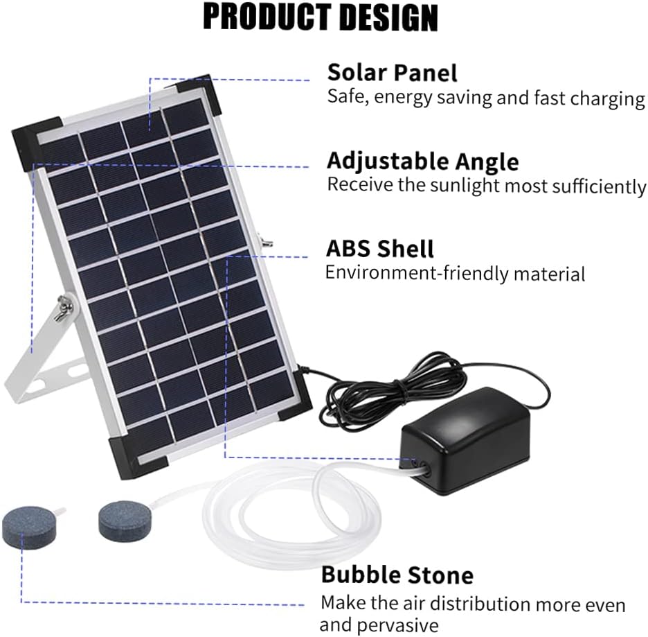 Solar Powered Air Pump Kit, 5W Solar Panel, Air Pump, Air Hoses and ...