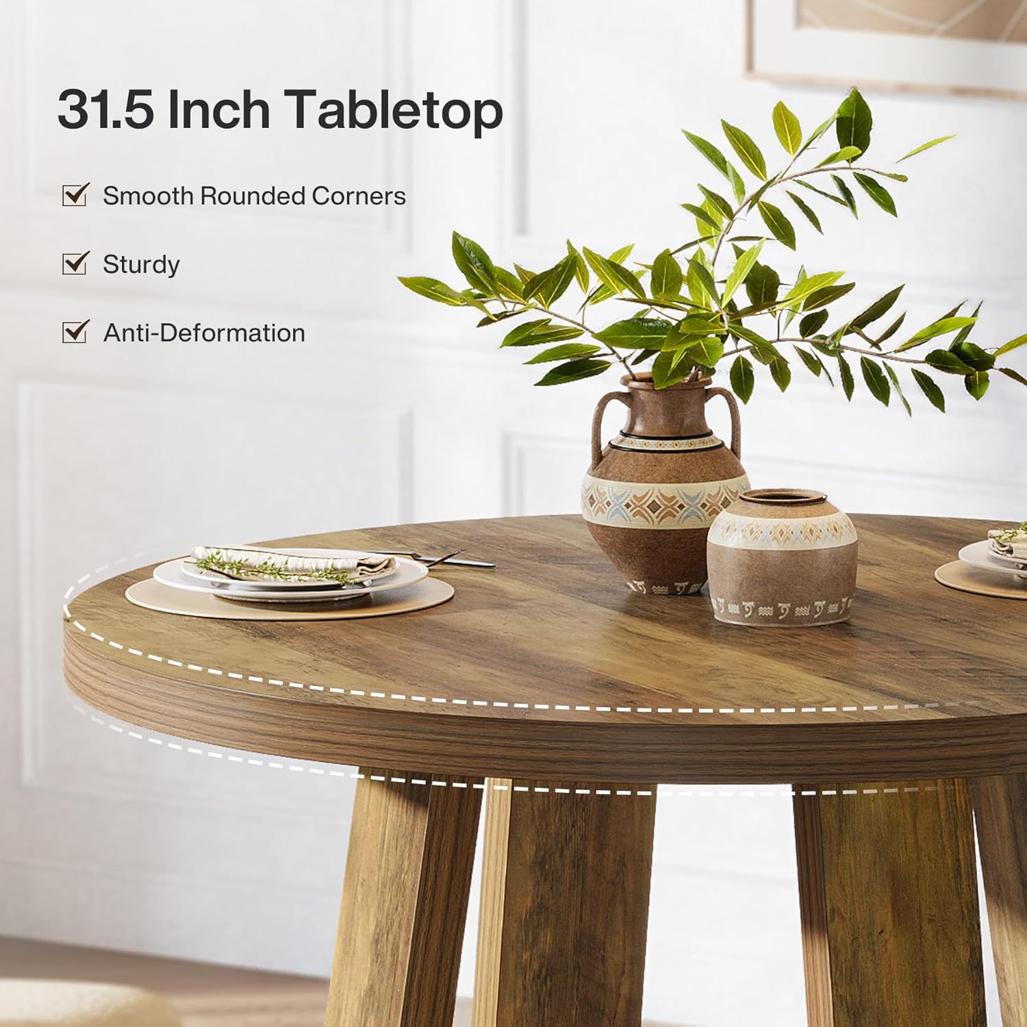 Rustic Brown Round Dining Table Details